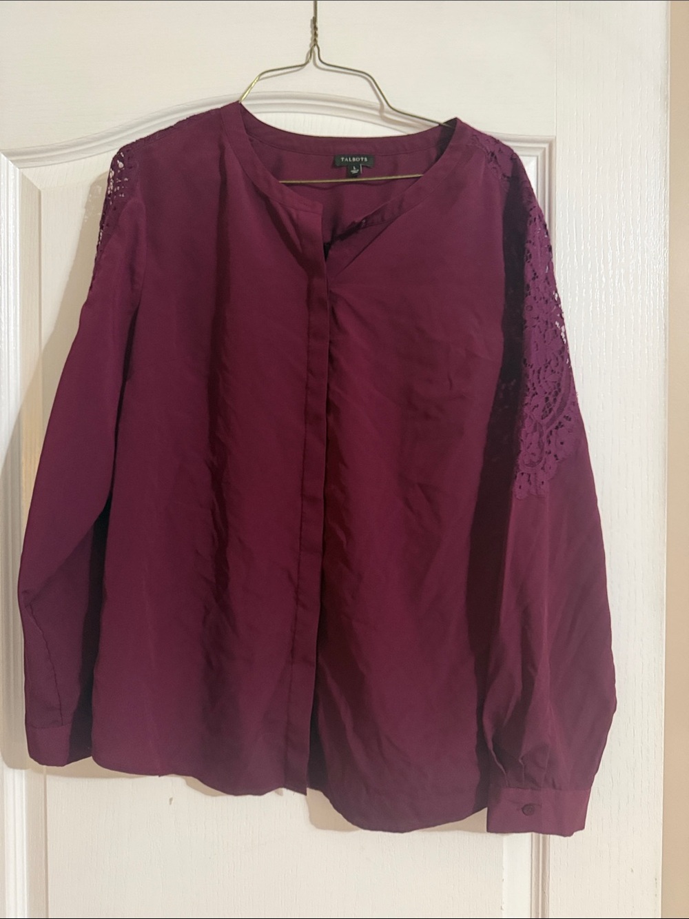Talbots Wine Lace-Detail Button Front Blouse